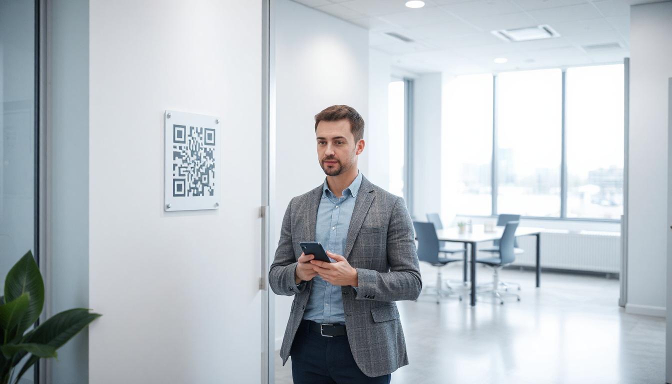 Zaměstnanec skenuje QR kód